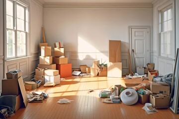 Boxes prepared for moving in an empty room