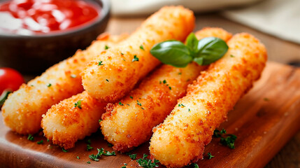 Fototapeta premium Breaded cheese sticks on the table. Selective focus.