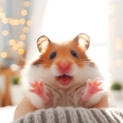 Cute hamster in bright room in house, pet care concept

