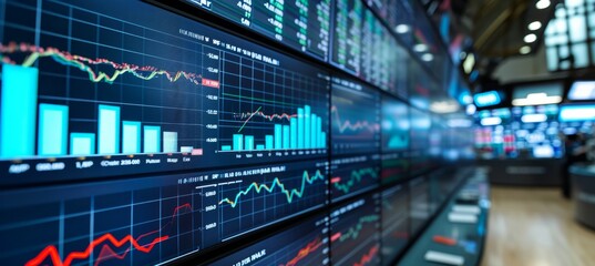 Fototapeta premium Market data chart visualization on screen display. Generative AI technology.