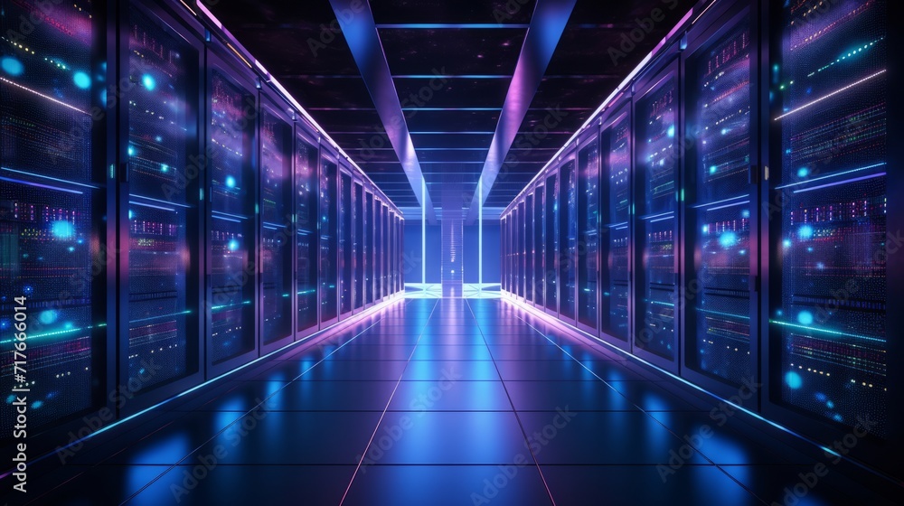 Wall mural network of computer data server for internet and communication