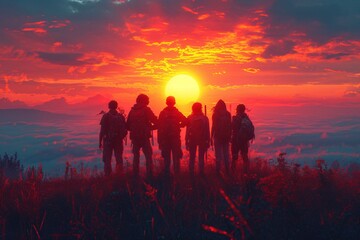 Sunset Hikers Generative AI