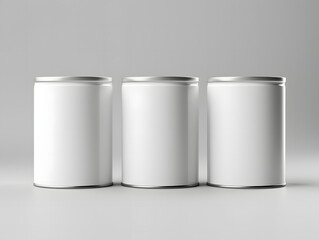 3D three blank white cans Mockup on isolated background