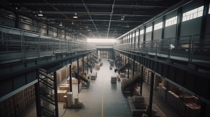 Obraz premium factory warehouse or storage room with carboard boxes