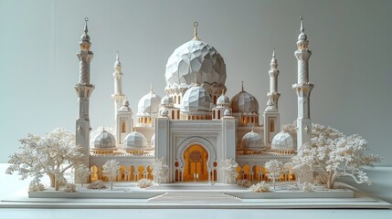 Mosque by combining traditional Arab elements in a paper-cut design. Traditional Paper Cut Elements. Islamic background.