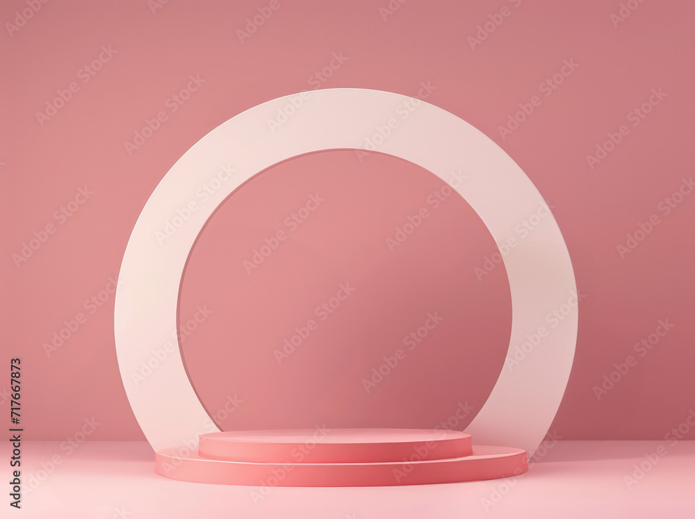 Poster podium circle with minimal scene and geometrical forms. pink background. high quality photo