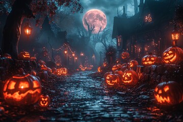Halloween Night in the City: A Moonlit Walk Through a Pumpkin Patch Generative AI
