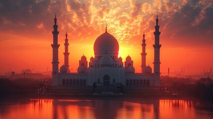 A mosque silhouette with intricate paper-cut details, maintaining elegance and visual balance, natural lighting, and harmonious shadows.