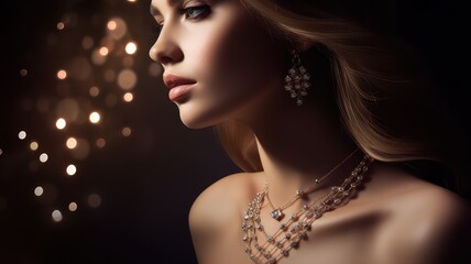 designer and premium bridal jewel on beautiful female model - obrazy, fototapety, plakaty