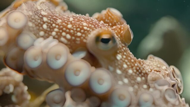 Closeup of the intricate patterns and textures on the octo body as it moves through the shallows.