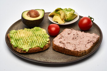 Foie gras pate and avocado on toast