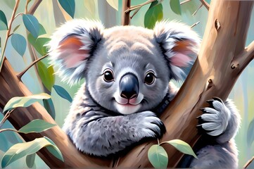 Cuddly Koala in Eucalyptus Tree