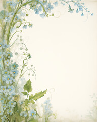 Boho postcard of forget-me-nots and wild leaves