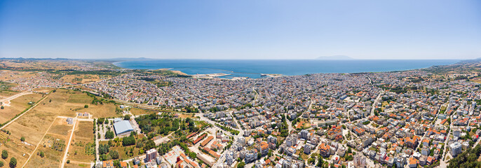 Alexandroupolis, Greece. Panorama of the city and port. Summer day. Aerial view
