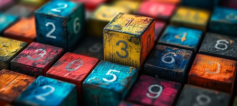 Dirty cube block with math number. Generative AI technology.