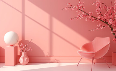 pink room with a chair and flower ai generative 