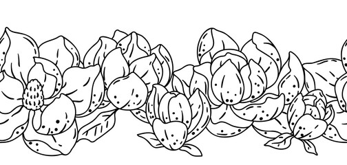 Pattern with magnolia flowers. Beautiful decorative plants.