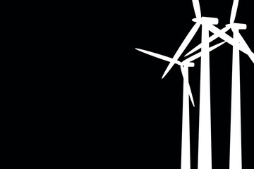 Wind power plant and factory on a blue background. Wind turbines. Green energy industrial concept. Vector illustration in flat style. Wind energy sources concept black background