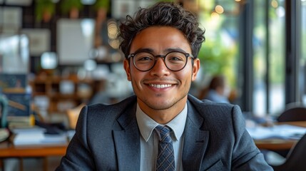 Glasses-Wearing Man in Suit and Tie, Smiling for the Camera Generative AI