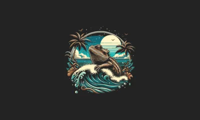 Foto op Canvas iguana on sea vector illustration flat design © josoa