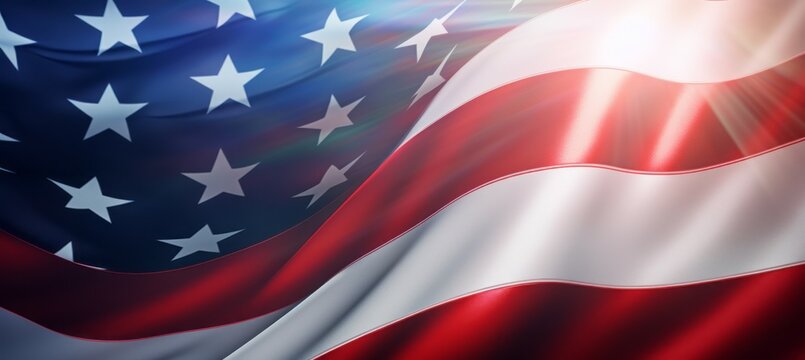 Wavy America flag. USA independence day. Generative AI technology.	
