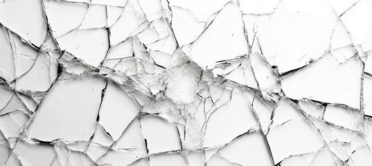 Broken cracked glass on white background. Generative AI technology. - obrazy, fototapety, plakaty