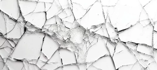 Fotobehang Broken cracked glass on white background. Generative AI technology. © Hero Design