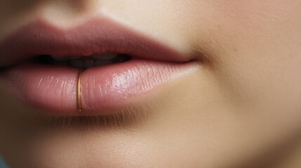 Close-Up of Woman with Gold Lips Piercing