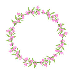 Vector hand drawn floral wreath frame on white background