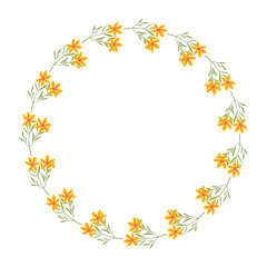 Vector hand drawn floral wreath frame on white background