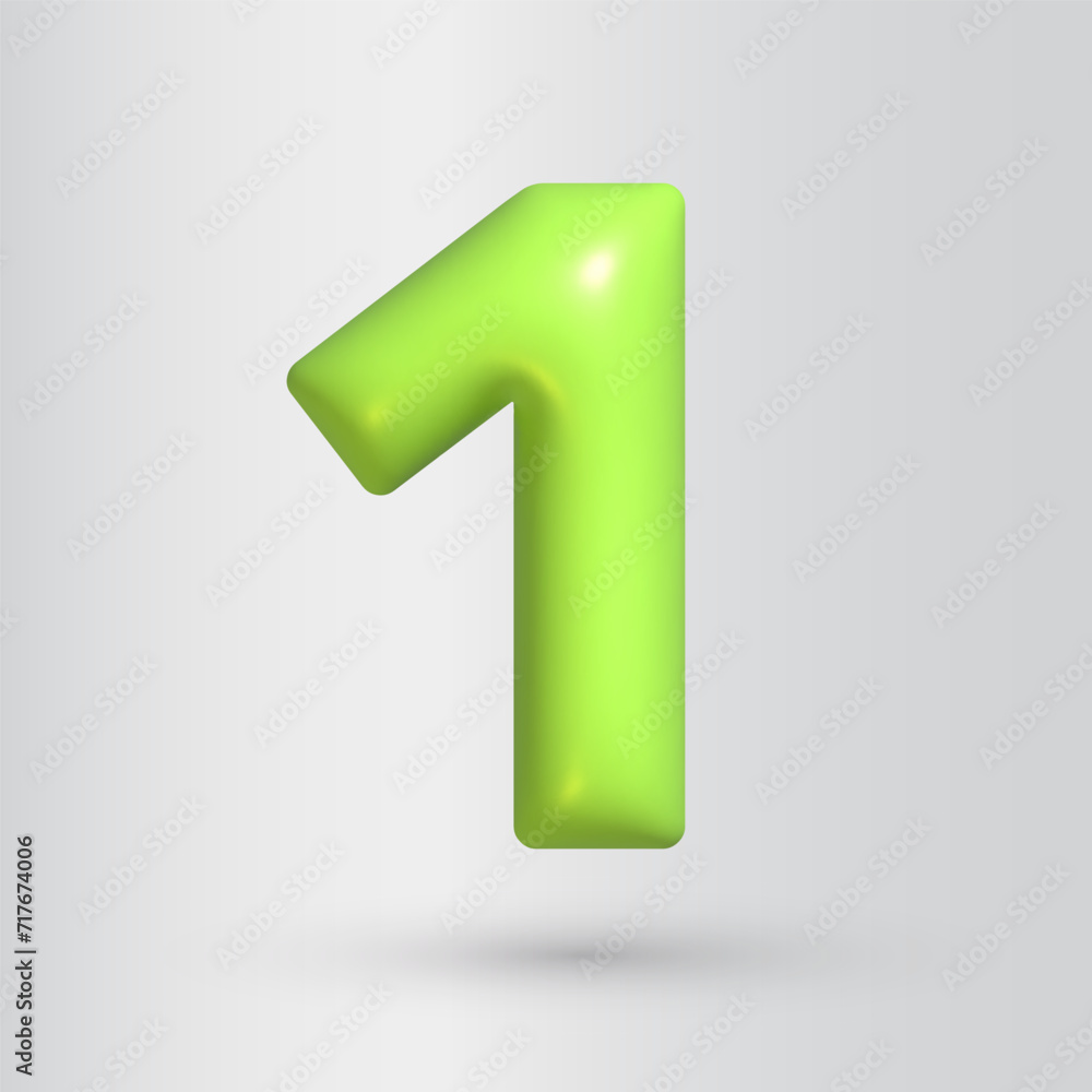 Poster 3d style number 1. one icon. realistic green color render
