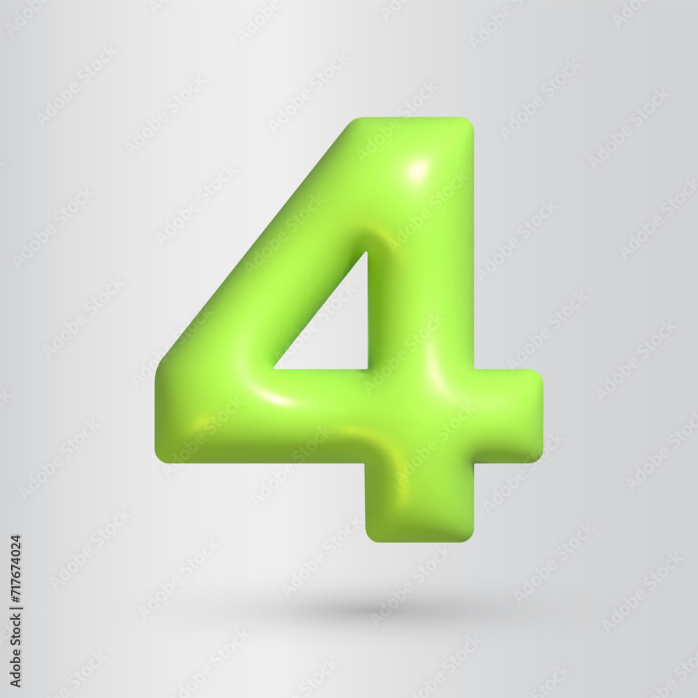 Poster 3d style number 4. four icon. realistic green color render