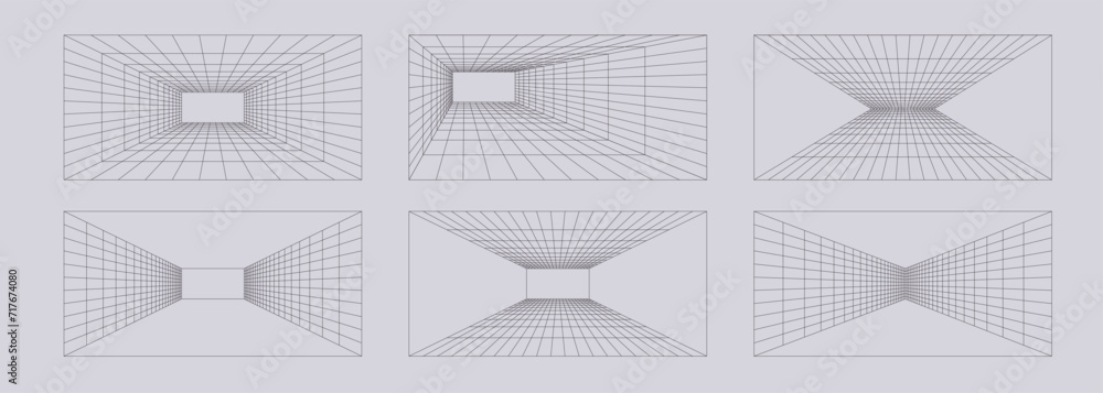 Poster wireframe grid set. perspective view and projection design elements.