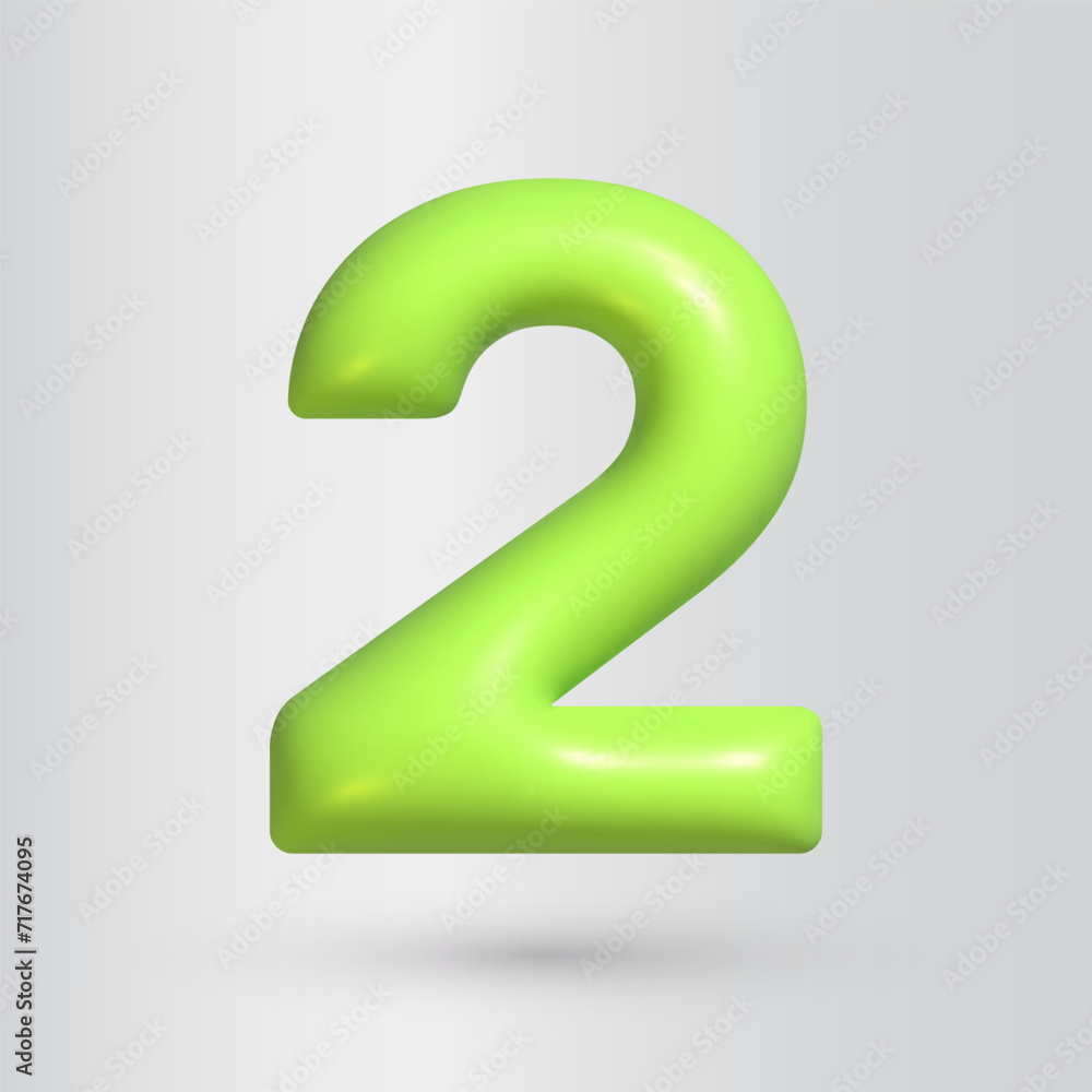 Poster 3d style number 2. two icon. realistic green color render