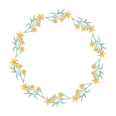 Vector hand drawn floral wreath frame on white background