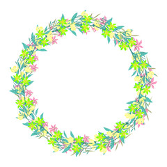 Vector hand drawn floral wreath frame on white background