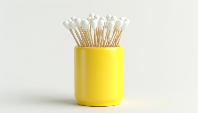 Cotton swab holder, pastel yellow, bringing a touch of playfulness, , isolated white background,	
