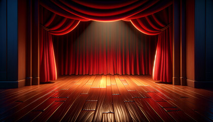 Grand stage with red curtains, exuding elegance and performance art heritage.
Generative AI.