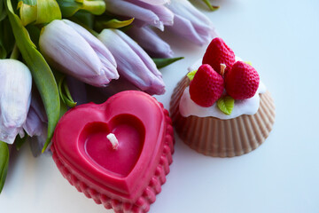 gift concept for valentine's day. set of soy candles made of natural soy wax in a gift box	