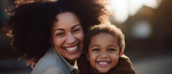 Fotobehang Mother’s day. African American mother and daughter smiling happily © Tetiana