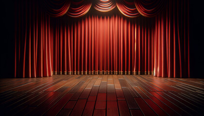 Classic stage with red drapes and spotlights, reminiscent of Broadway.
Generative AI.