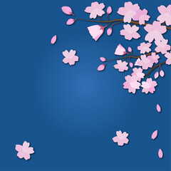 背景が青の和風な満開の散る夜桜