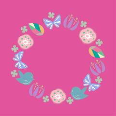 北欧風のお花、鳥、蝶々のフレーム