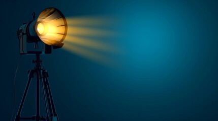 Photo studio lamp. Spotlight concept. Spotlight shines with yellow light from the left side. Place for text for your design. Vector illustration photo studio flashes light bulb icon