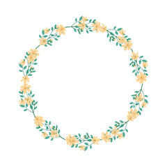 Vector hand drawn floral wreath frame on white background