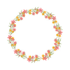 Vector hand drawn floral wreath frame on white background