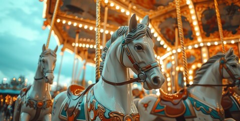 Fototapeta na wymiar a carousel ride amidst several horses