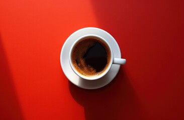 a cup with coffee on red background - Powered by Adobe