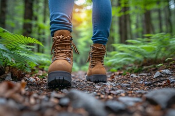 Walking in the woods with a pair of boots Generative AI