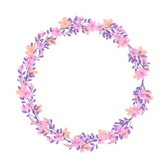 Vector hand drawn floral wreath frame on white background